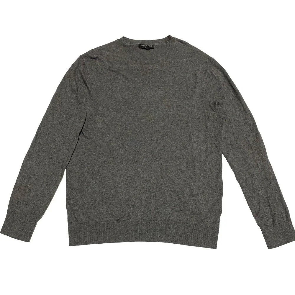 Banana Republic Cotton Sweater Gray Crewneck M Knit Pullover Mens Long Sleeve